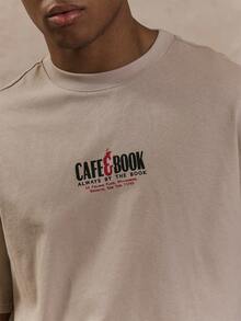 Musero 圆领宽松短袖“CAFE&BOOK”图案印花T恤 春夏款 - 駝色 - 查看 2