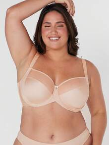 LUVLETTE Plus Unlined Full Coverage Side Support Mesh Sheer Basic Breezy Comfort Minimizer Bra - Pink - View 8