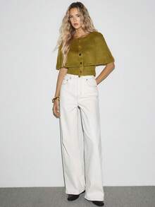 ATUI Studio 女士纯色金属单排扣开衫披肩，秋冬时尚 - 綠色 - 查看 4