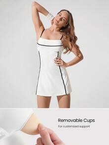 GLOWMODE Quick-Dry Adjustable Spaghetti Strap Contrast Color A-Line Dress Low Impact Tennis Golf Pickleball Daily Casual Wear - White - View 4