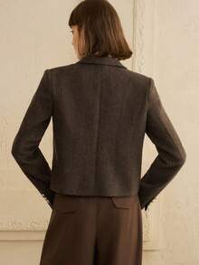 Arave Women's Wool Herringbone Fabric Straight Shoulder Notch Lapel Single-Breasted Daily Commuting Short Suit Jacket Winter Clothes - Brown - View 4