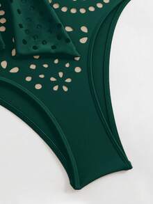 Swim Oasis 女士V领焦糖棕色镂空连体泳衣 - 墨綠色 - 查看 7