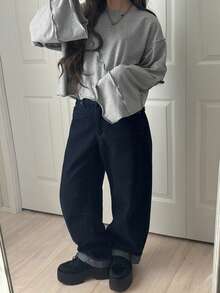 FRIFUL Sudadera corta holgada de mujer con dobladillo con volantes, gris, ropa de primavera