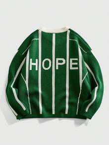 ROMWE MEN Prep 男士V领学院风足球针织毛衣，冬季款 - 綠色 - 查看 2