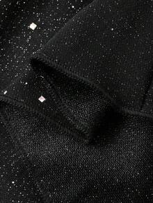 DAZY 优雅亮片露肩鱼尾中长连衣裙，秋季女装 - 黑色 - 查看 11