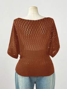 Sweetra Top de Manga Curta Elegante e da Moda Estilo Y2K Escuro para Mulheres Plus Size, Adequada para Uso na Primavera, Verão e Outono, Apropriada para o Dia a Dia - Caramelo - Visão 2