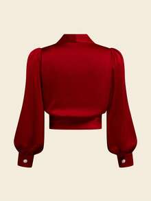 DreamSkyne Bộ 2 món quần ống đứng cổ chữ V buộc dây thiết kế mới mùa xuân và thu dành cho nữ cỡ lớn - Màu Đỏ Sâu - Xem 6