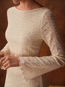 MOTF PREMIUM 船领蕾丝喇叭袖短款连衣裙