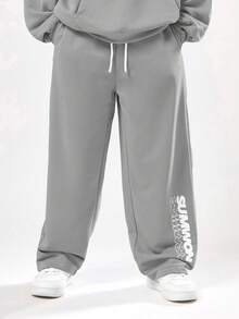 SUMWON 男童连帽衫和运动裤套装，带中央口袋，休闲运动服，适合儿童度假 - 淺灰色 - 查看 4