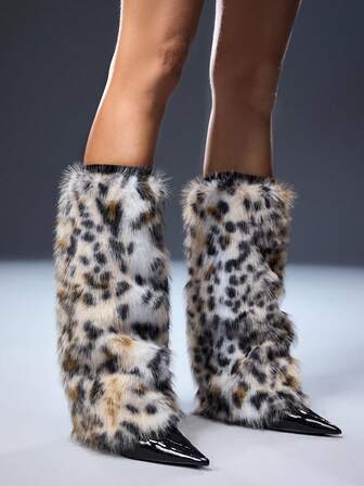 Goth 1 Paar Y2K Retro Fellimitat Leopardenmuster Beinwärmer, modischer minimalistischer Wildstil, geeignet für Pendeln, Schule, Einkaufen, Partys, Halloween, Weihnachten und andere Anlässe