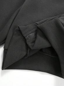 SHEIN Conjunto de 2 piezas de sudadera con cuello alto con cremallera, bordado de lazo y pantalones rectos con forro térmico para niñas preadolescentes, estilo de moda callejera casual, otoño/invierno - Gris Oscuro - Ver 9