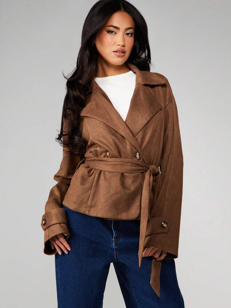 MISSGUIDED Kurtka typu trencz z długim rękawem i kołnierzem oversize, wiązaniem w pasie