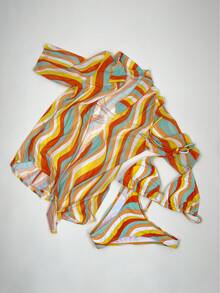 SHEIN Swim Damen 3-teiliges Bikini-Set mit Allover-Muster, Neckholder-Ausschnitt, getrenntem Top und Unterteil, Bikini-Set Outfit Badeanzug Badesachen Sommer, Sommer Strand