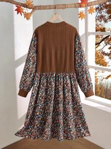 EMERY ROSE Vestido casual de talla grande con parches florales, otoño - Marrón - Ver 2