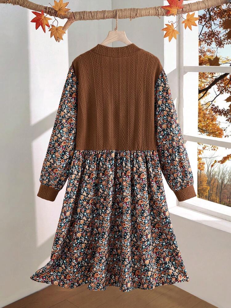 Plus Size Casual Floral Patchwork Dress, Autumn Winter Clothes For Women Country Style For Women Country Concert Outfit