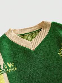 ROMWE MEN Men's Preppy V-Neck Soccer Inspired Knit Sweater, For Winter - Green - View 3