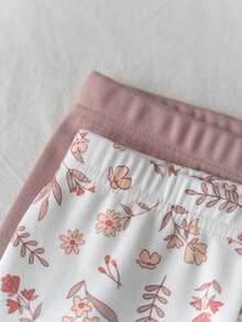 Loomiva 4件套女婴碎花印花柔软针织贴身睡衣套装，圆领长袖上衣和松紧腰打底裤 - 彩色 - 查看 4