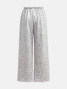 少女休闲豹纹抽绳腰运动裤，返校季，秋季 - 淺灰色 - 查看 2