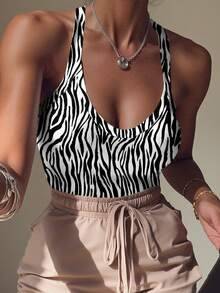 Rovax Women's Fashionable Sexy Zebra Print Bodysuit, Summer