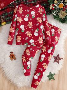 Girls Gingerbread Man & Santa Claus Print Long Sleeve Snug Fit Pajama Set Whole Family Matching Pjs - Multicolor - View 2