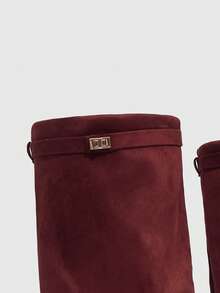 Daringsoles Giày bốt cao cổ mũi nhọn, đế dày, chất liệu da lộn, có tua rua, dáng ôm, dành cho nữ - Màu Đỏ Sâu - Xem 11
