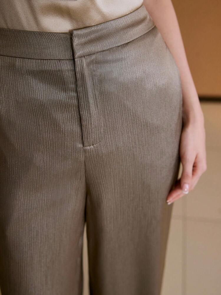 CALÇAS RETAS ELEGANTES PARA ESCRITÓRIO DE COR SÓLIDA E TEXTURA PARA MULHERES