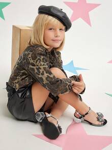 Mini mi 女童水钻蝴蝶结透明带粗跟黑色连衣裙凉鞋——闪亮、可爱、派对完美之选。 - 黑色 - 查看 6