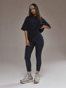 Musera Sport Oversized Soft Touch Fleece T-Shirt Padel Autumn Fall  Activewear Sport Gym Workout Yoga Pilates Fitness Daily Casual - Navy Blue - View 5