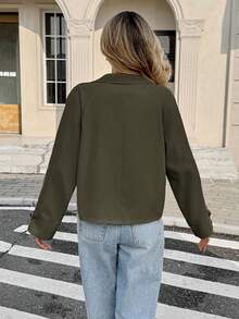 SHEIN Frenchy Áo khoác trench coat ngắn hai hàng khuy thời trang thường ngày dành cho nữ - xanh quân đội - Xem 2