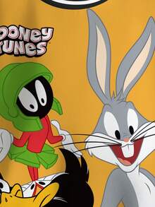 LOONEY TUNES X SHEIN Sudadera de cuello redondo de manga larga con bloques de color y estampado de dibujos animados para niño pequeño - Blanco - Ver 6