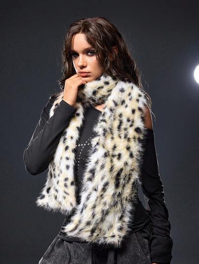 Goth Fluffy Leopard Print Scarf, Fashion Versatile Unisex Warm Accessory Suitable For Halloween, Christmas, Commuting And Daily Use, Autumn/Winter