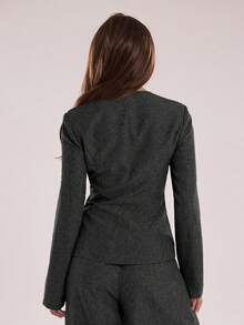 SHEIN BAE Distinctive Square Collar Design Office Blazer - Dark Grey - View 2