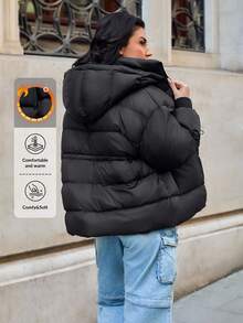 EURMUSE PALOTO NEGRU OVERSIZE FEMEIE MĂRI PLUS CU DETALII DE CAUCUC - Negru - Vizualizare 2