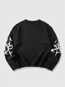 ROMWE MEN Goth Jersey de manga larga con patrón de araña tejido para hombre, estilo callejero vintage, invierno - Negro - Ver 2
