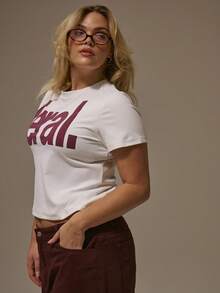 MUSERA Plus Fitted Graphic Slogan Baby Tee Top Tshirts Autum Party Curve - Multicolor - View 3