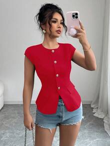 Gloray Camiseta de tirantes ajustada con cuello redondo pequeño para mujer - Burdeos - Ver 7