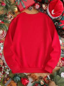 Manfinity Joysei 男士圣诞快乐图案圆领运动衫，适合家庭聚会、丈夫/男朋友礼物 - 紅色 - 查看 3