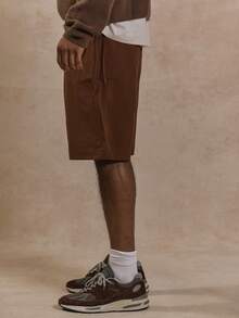 Musero Men Oversized Tailored Elasticated Linen Longline Shorts Co-Ord Bottom Only Summer Street Style Holiday Vacation Casual - Coffee Brown - View 3