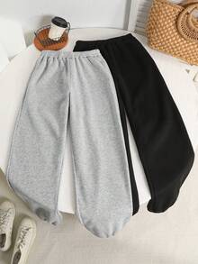 SHEIN 2pcs/Set Teen Girls' Basic Black & Gray Sweatpants