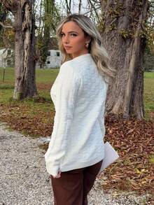 Jeta Ari V-Neck Long Sleeve French Style Cinched Waist Single Breasted Knit Cardigan - Apricot - View 2