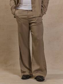 Musero Pantalón de pierna acampanada con raya de tiza, conjunto coordinado con abotonadura, solo pantalón, ropa de primavera y verano - Marrón - Ver 2