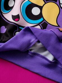 THE POWERPUFF GIRLS X SHEIN Sudadera casual de cuello redondo, hombros caídos y estampado de Blossom, Bubbles y Buttercup de Las Chicas Superpoderosas para niña preadolescente - Negro - Ver 8