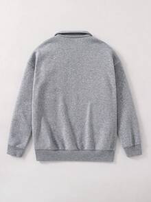 Sweat-shirt-shirt décontracté à demi-zip et col montant avec motif floral gris pour adolescentes et préadolescentes, Sweat-shirt-shirt ample à manches longues avec imprimé graphique minimaliste classique "New York", col rond épais, adapté pour l'automne/l'hiver - Gris - Voir 2
