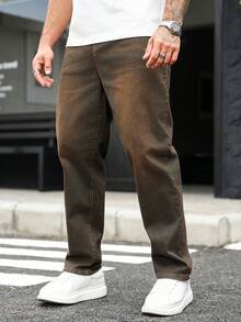 Manfinity Homme Quần jean denim trơn màu thường ngày cỡ lớn dành cho nam - Đồng - Xem 6