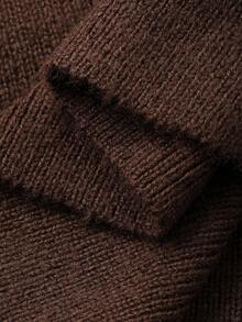 DAZY 2pcs/Set Women Off-Shoulder Striped Sweater, Autumn/Winter - Coffee Brown - View 7