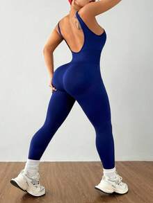 Rhythm Era Plus Size Women Solid Color Round Neck Tight Sleeveless Jumpsuit