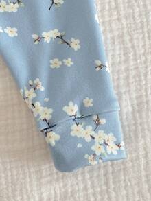 SHEIN 女婴柔软舒适碎花睡衣套装，优雅家居休闲长袖上衣和打底裤两件套家居服 - 綠色 - 查看 6