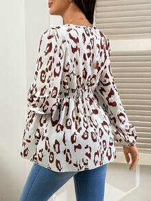 SHEIN Printed Long Sleeve V-Neck Maternity Blouse - Multicolor - View 2