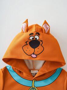 SCOOBY-DOO X SHEIN 男童可爱卡通印花连帽宽松落肩长袖卫衣，棕色 - 棕色 - 查看 5