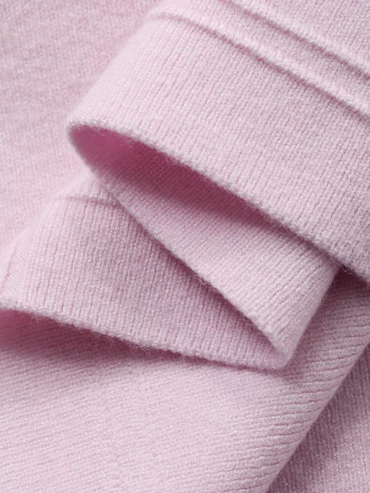 Dazy Plus V-Neck Solid Color Slim Fit Plus Size Women Pullover Sweater, Pink, Autumn/Winter